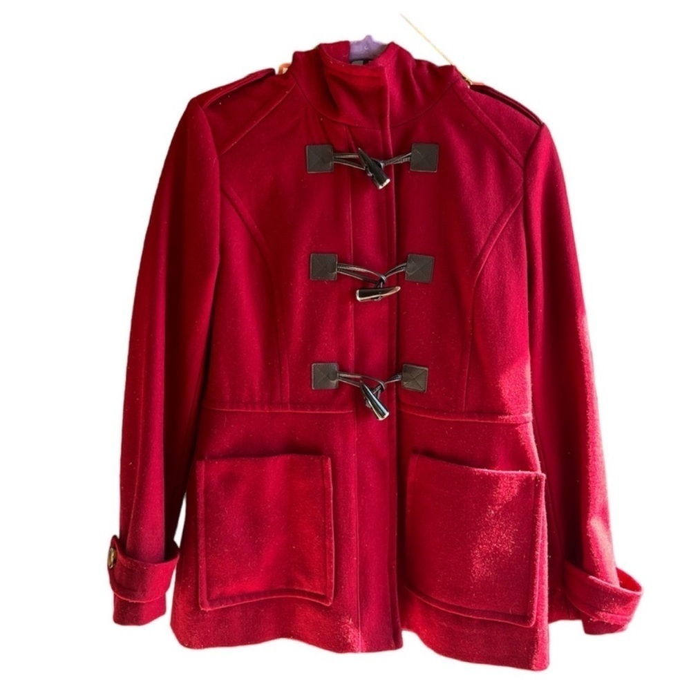 London Fog Women’s Wool, Red Peacoat With Hood Size Sp